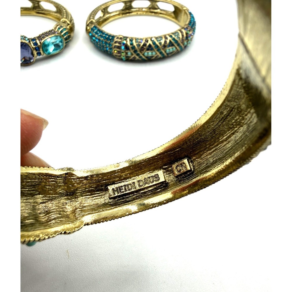 Heidi Daus Triple Play Crystal Bangle Bracelet 3 pc BLUE SZ S/M STUNNING BLUES! - Picture 8 of 12